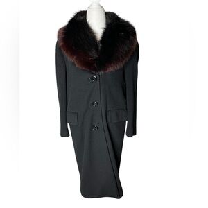 Vintage Black Wool-Feel Coat Faux Fur Collar Pea Coat Small